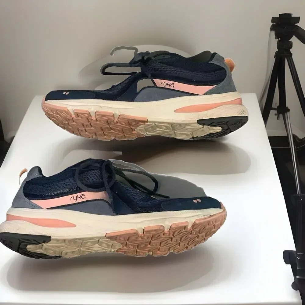 Ryka Womens Belong Athletic Shoes Memory Foam‎ Soles Size 9.5 M Navy Blue & Pink